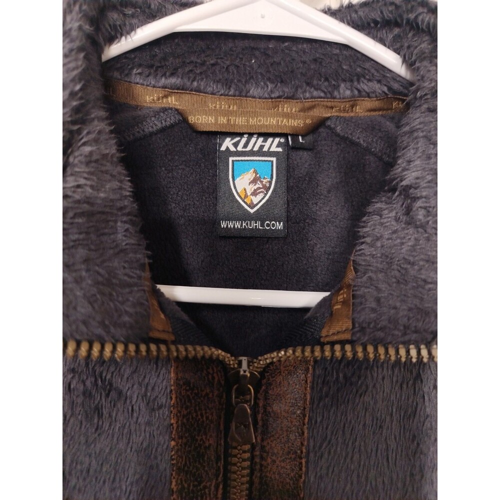Kuhl Women’s Born In The Mountains Full Zip Gray Fleece Jacket Brown Trim SZ L - Picture 3 of 13
